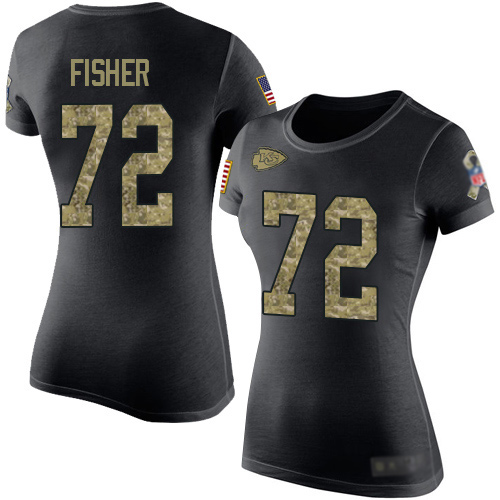 Women Football Kansas City Chiefs #72 Fisher Eric Black Camo Salute to Service T-Shirt